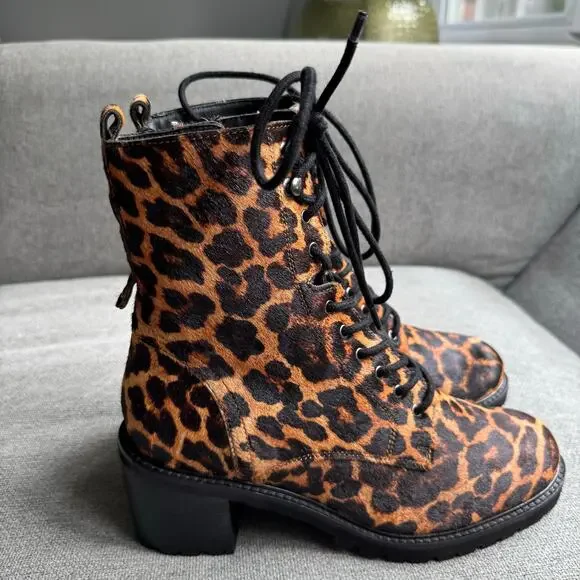 Seychelles Irresistible Leopard Pony Hair Leather Mid-Calf Lace-Up Boots Sz 8.5 - Picture 2 of 12